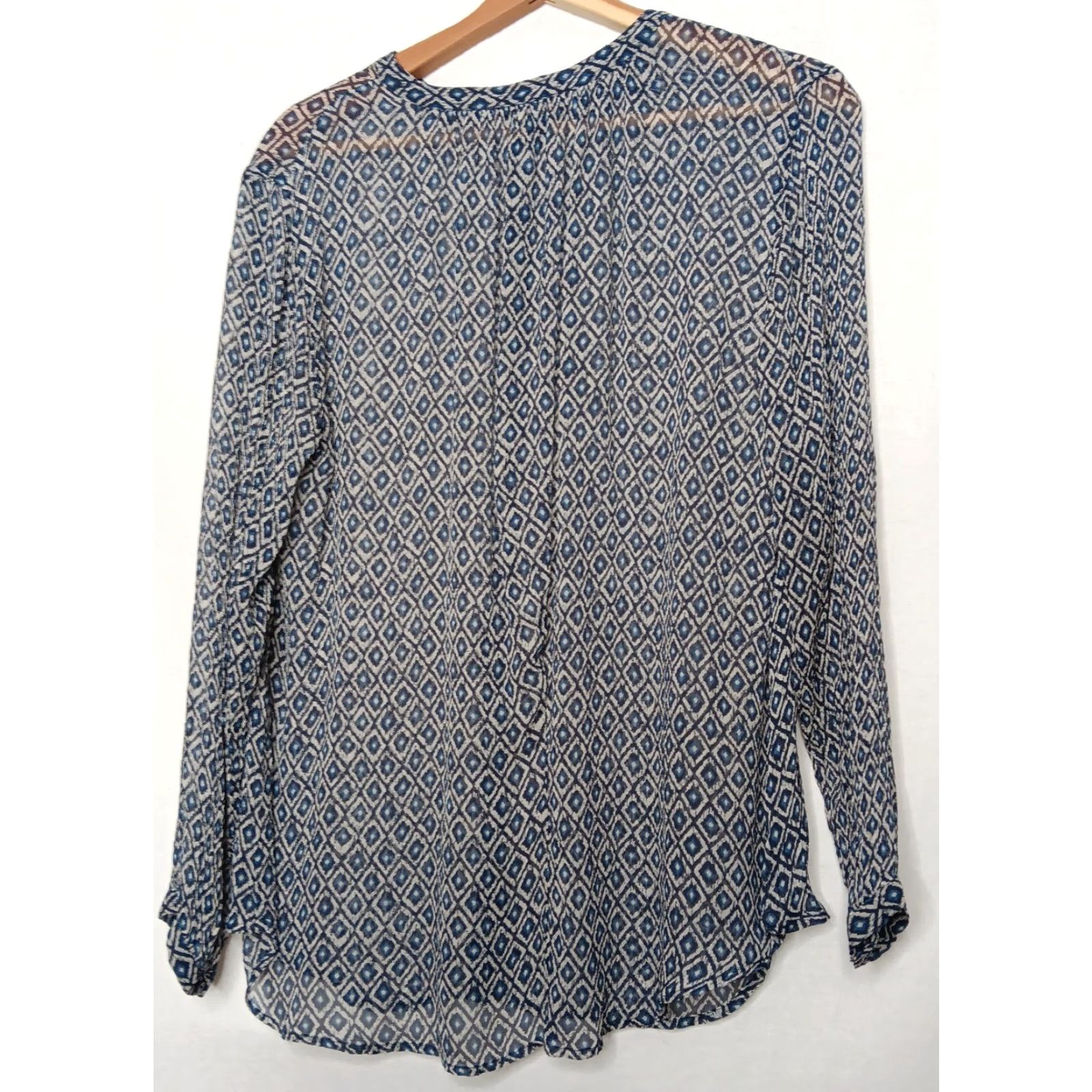 Lucky Brand Lucky Brand Blouse Shirt Women Medium Long Sleeve Sheer Blue Geometric Diamond Button Up Shirt Size M / US 6-8 / IT 42-44 - 3 Thumbnail