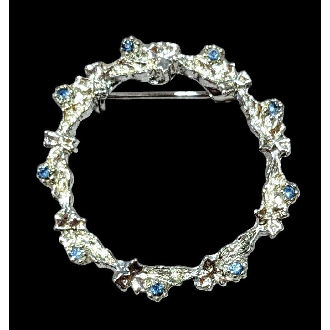 Other Dainty Blue And Silver Floral Rhinestone Wreath Brooch Size ONE SIZE - 2 Thumbnail