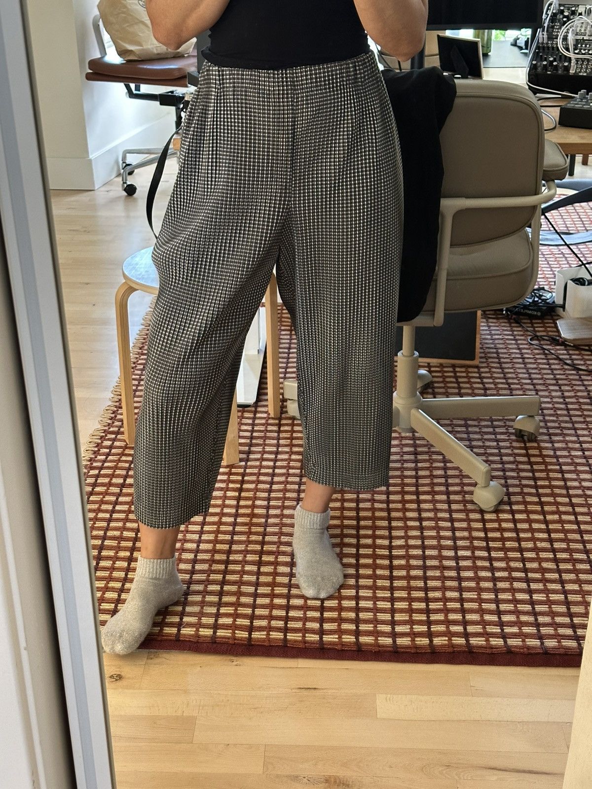 Homme plisse issey miyake black gingham hologram trousers