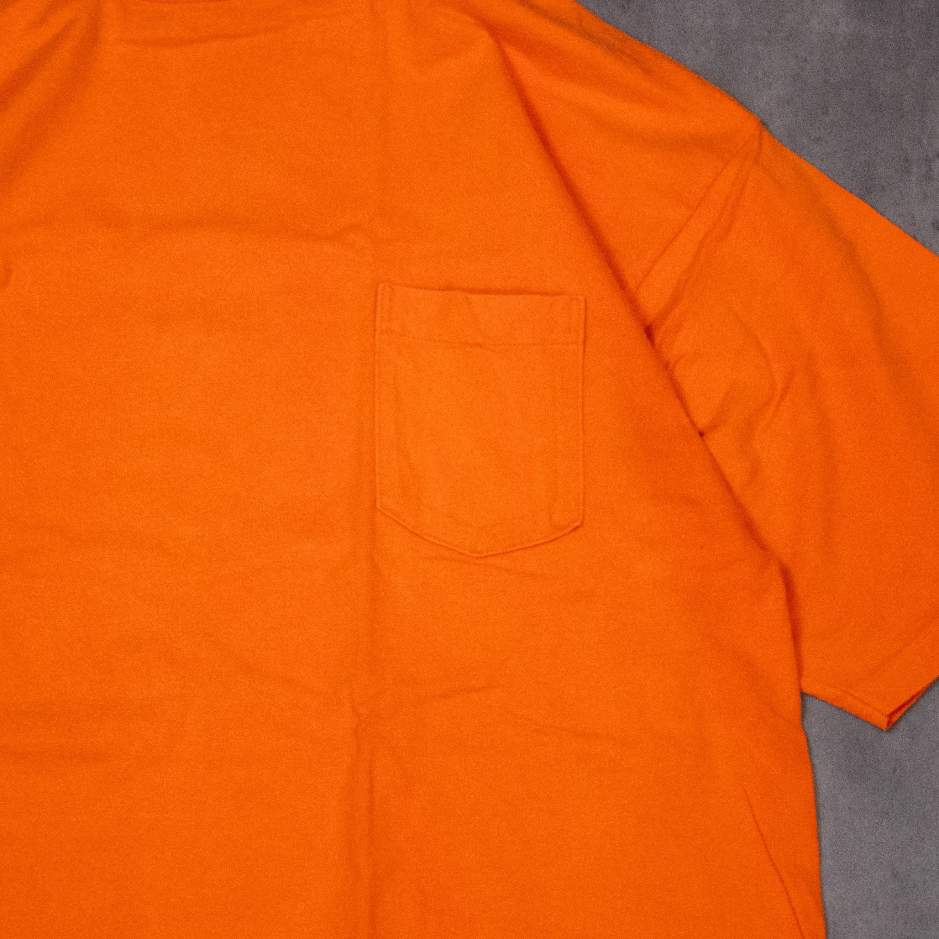 Vintage Vintage 1990s TT & CO Pocket Single Stitch Sun Fadeed Orange Tee Size US L / EU 52-54 / 3 - 6 Thumbnail