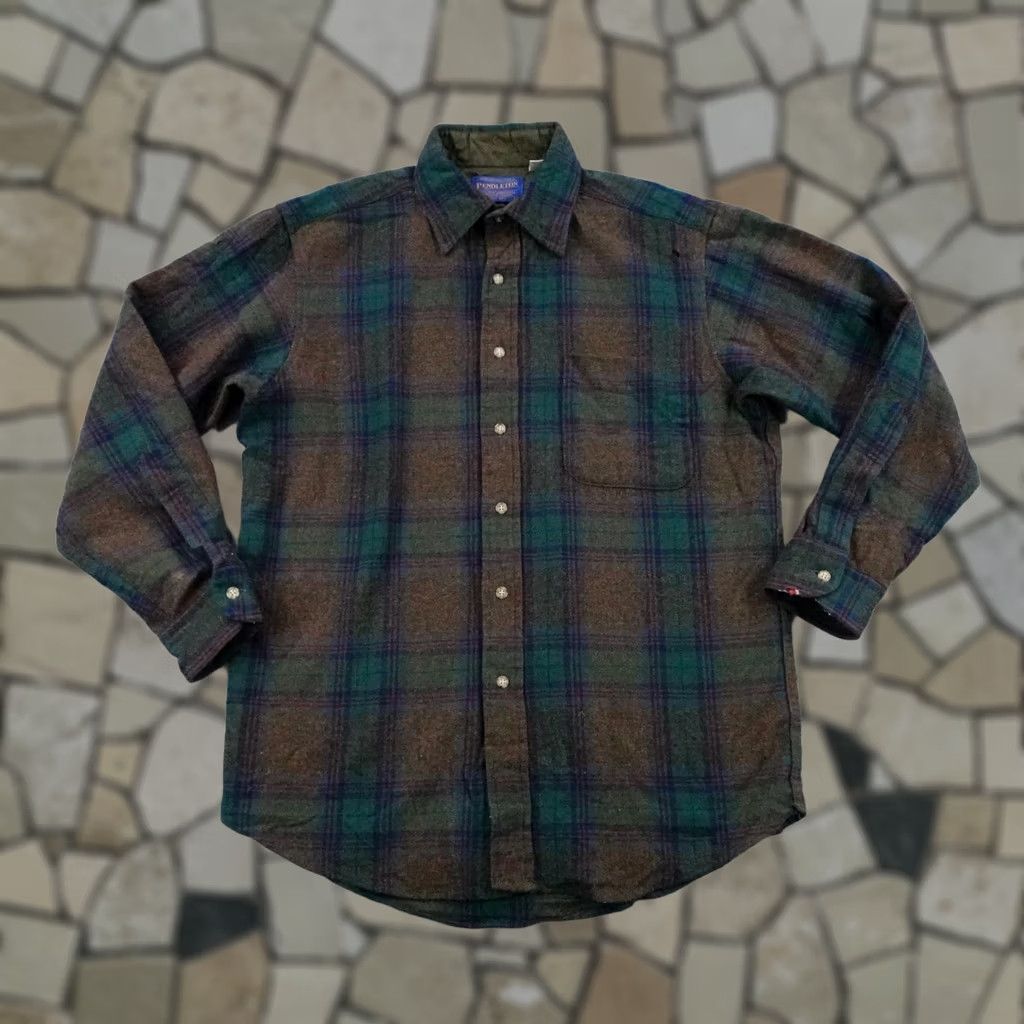 Pendleton VINTAGE Pendleton Shirt Mens M Green Brown Plaid Wool Flannel Lodge Button Size US M / EU 48-50 / 2 - 1 Thumbnail