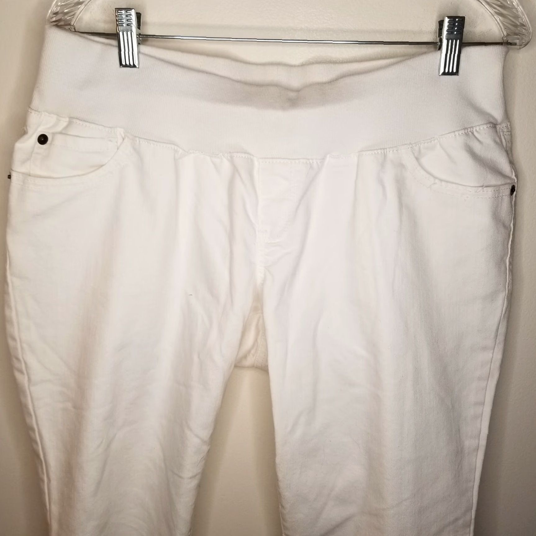 Vintage Liz Lange Jeans Maternity White Elastic Waist Size 14 Womens Straight Jeans Size 36" / US 14 / IT 50 - 2 Thumbnail