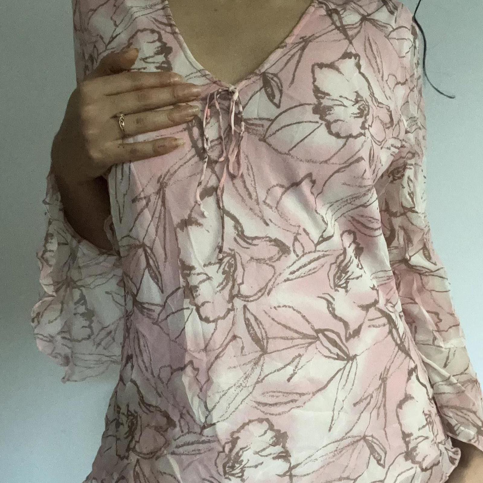 Other Pink and brown soft floral silk long sleeve blouse Size M / US 6-8 / IT 42-44 - 4 Thumbnail