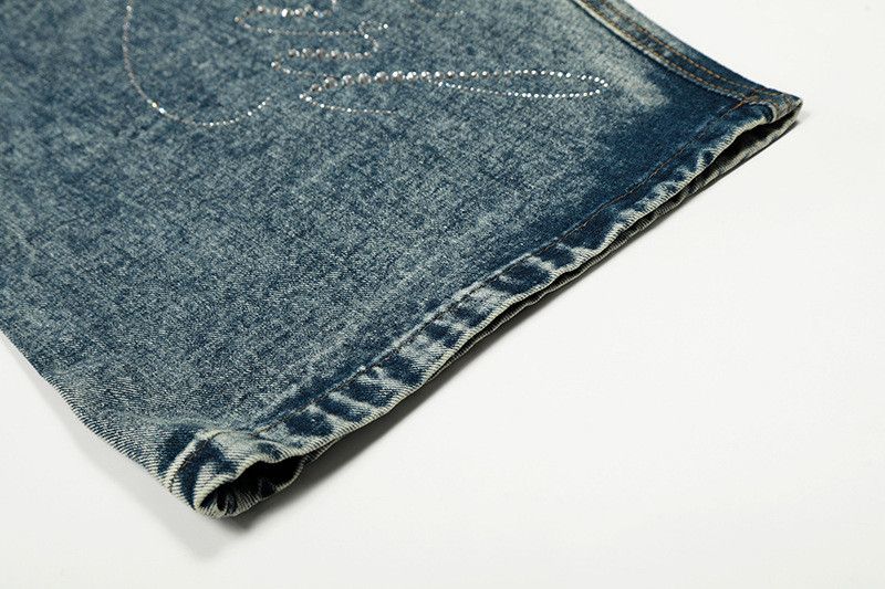 Jean American hot-stamped rhinestone letter washed curved jeans Size US 32 / EU 48 - 6 Thumbnail