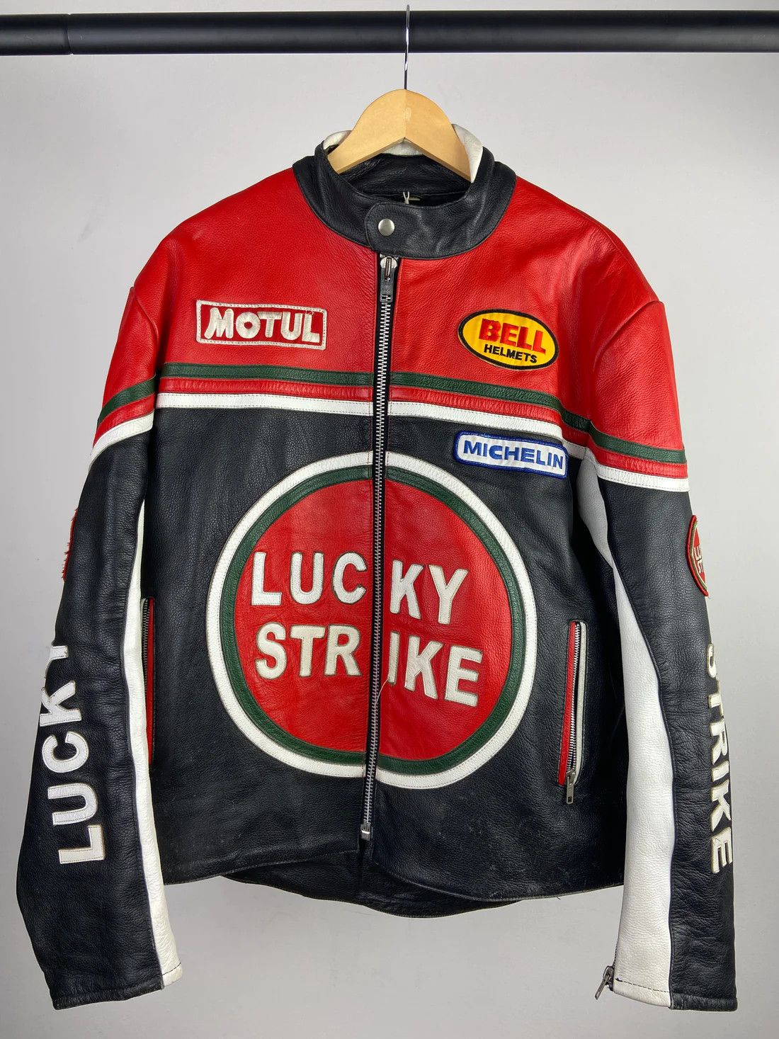 image of Genuine Leather Lucky Strike 90's Leather Motorbike Jacket, Men's (Size 2XL)