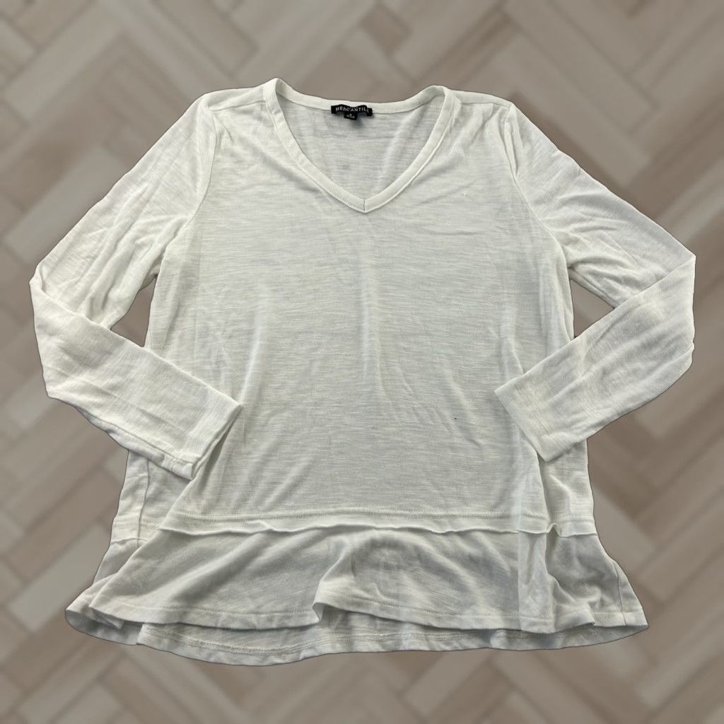J.Crew J. Crew Mercantile Long Sleeve Ruffle Bottom Top Women's Small White Shirt Size S / US 4 / IT 40 - 1 Thumbnail