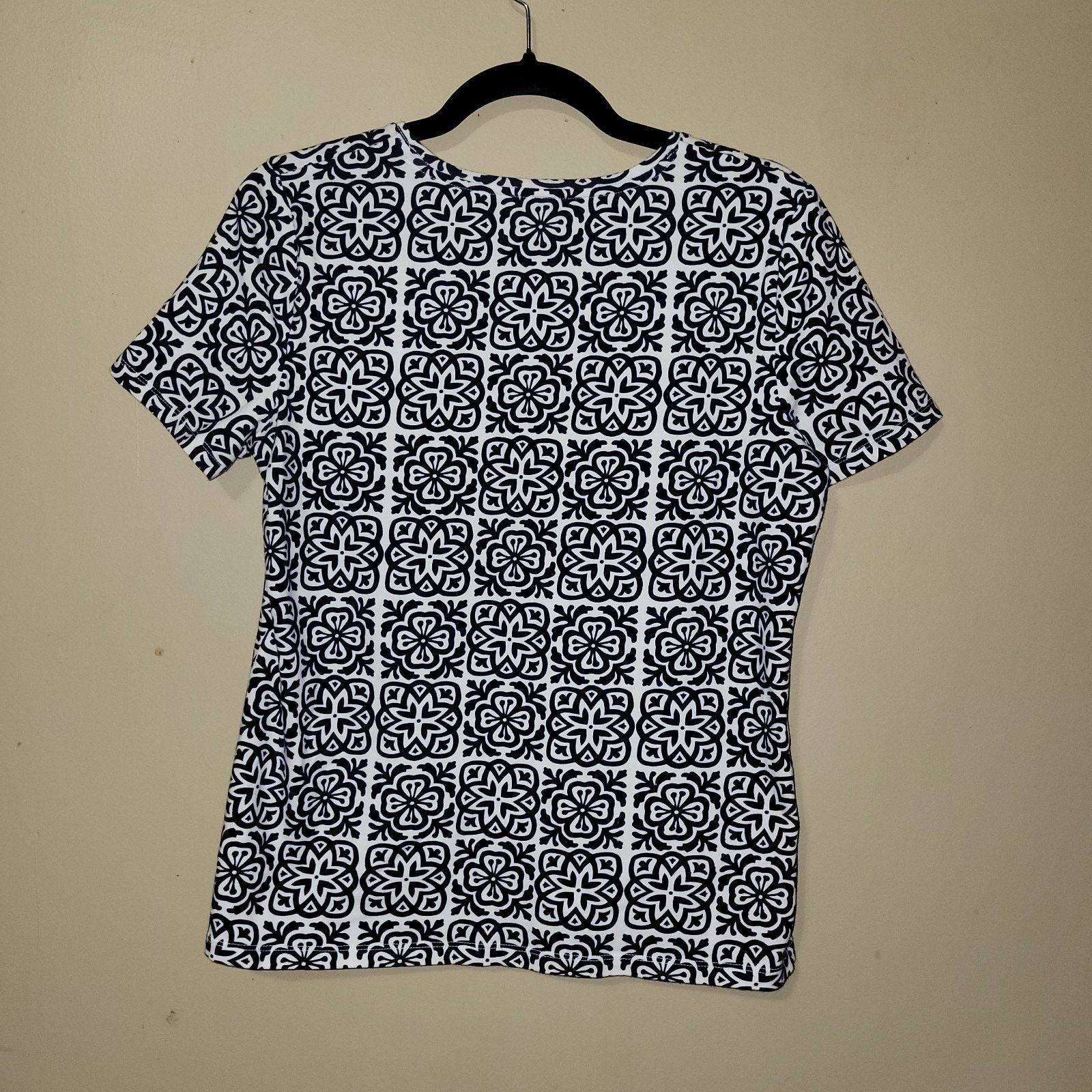 Robert Talbott Talbots Navy White Print Scalloped Neck M/P Size M / US 6-8 / IT 42-44 - 8 Thumbnail