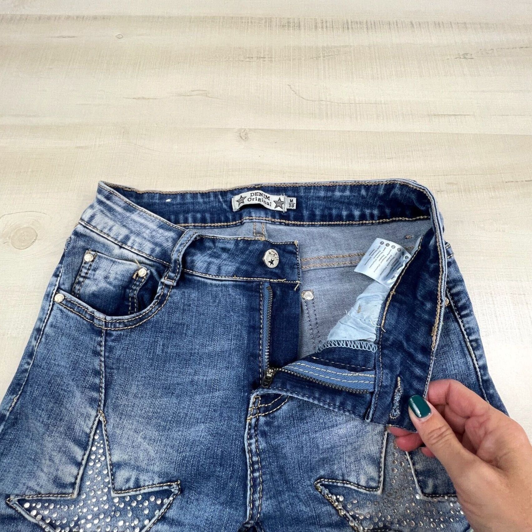 Vintage Denim Original Womens Skinny Jeans Blue Medium 25" Waist Stretch Star Embellishment Size 32" / US 10 / IT 46 - 3 Thumbnail
