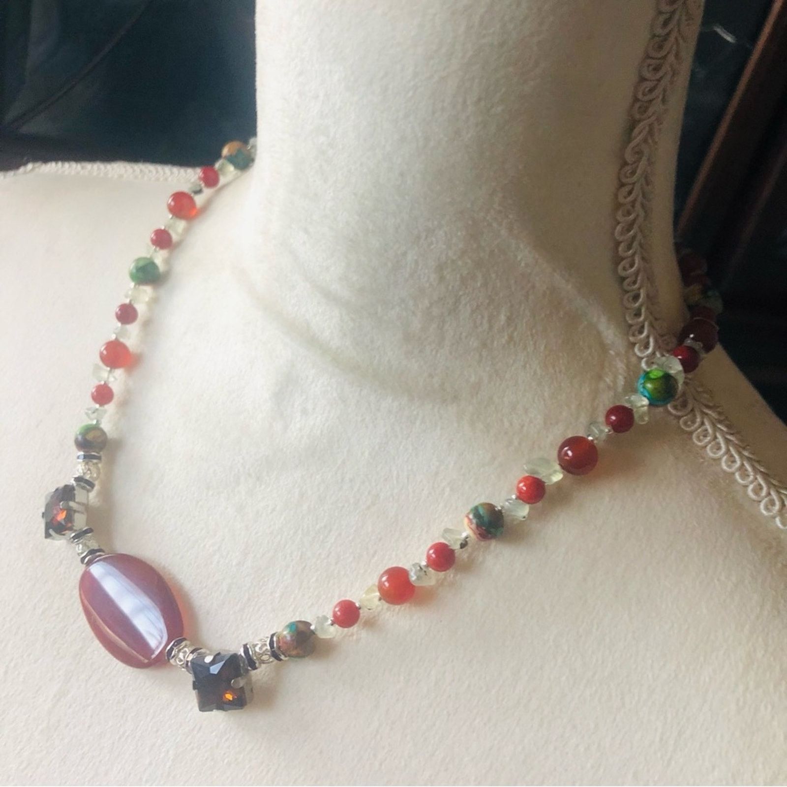 Handmade Handcrafted natural stone carnelian prehnite necklace Size ONE SIZE - 3 Thumbnail