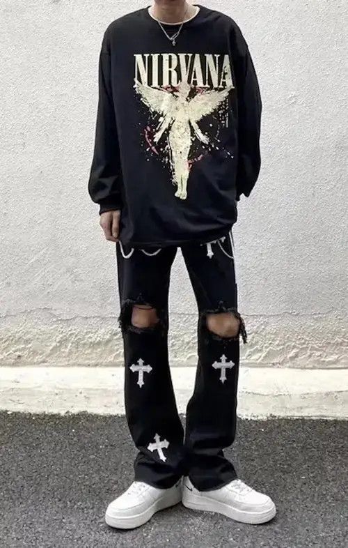 Japanese Brand VIBE Fashion punk cross ripped jeans pants Size US 28 / EU 44 - 2 Thumbnail