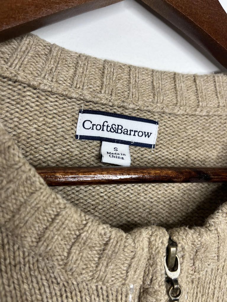 Croft & Barrow Croft and Barrow Full Zip Knit Sweater Small Tan Argyle Size US S / EU 44-46 / 1 - 3 Thumbnail