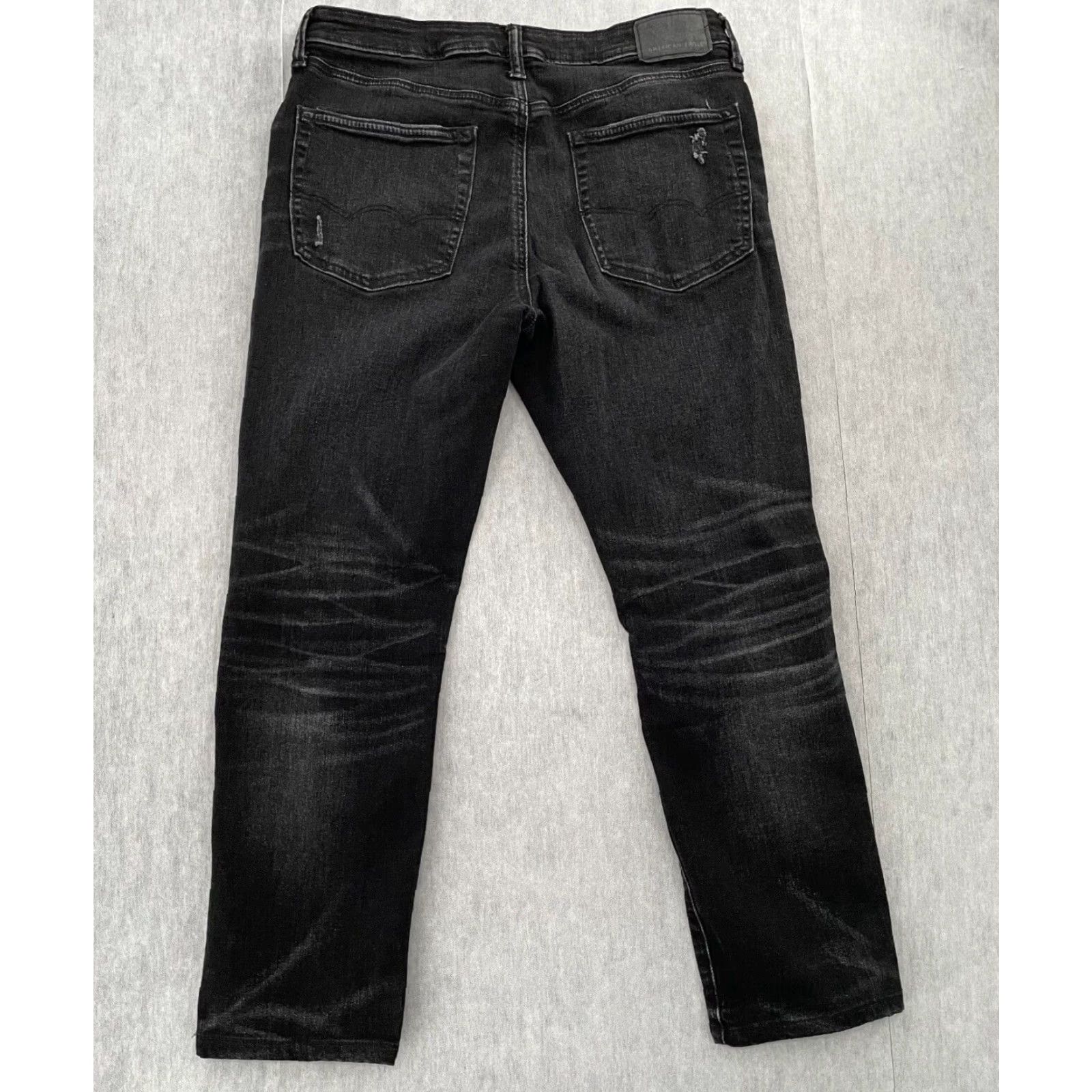 American Eagle Outfitters VINTAGE American Eagle Jeans Mens Skinny Fit 31 Black Distressed Stretch Denim Athletic Rise Size US 31 - 2 Thumbnail