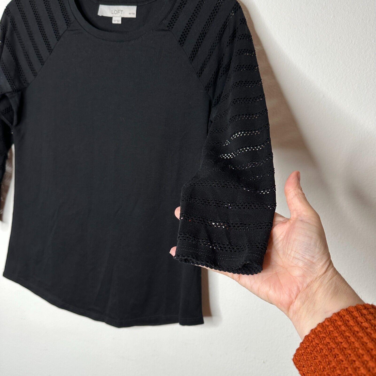 Other Ann Taylor Loft Black 3/4 Sleeve Cut-Out Stripe Shirt XXP Size XS / US 0-2 / IT 36-38 - 5 Thumbnail