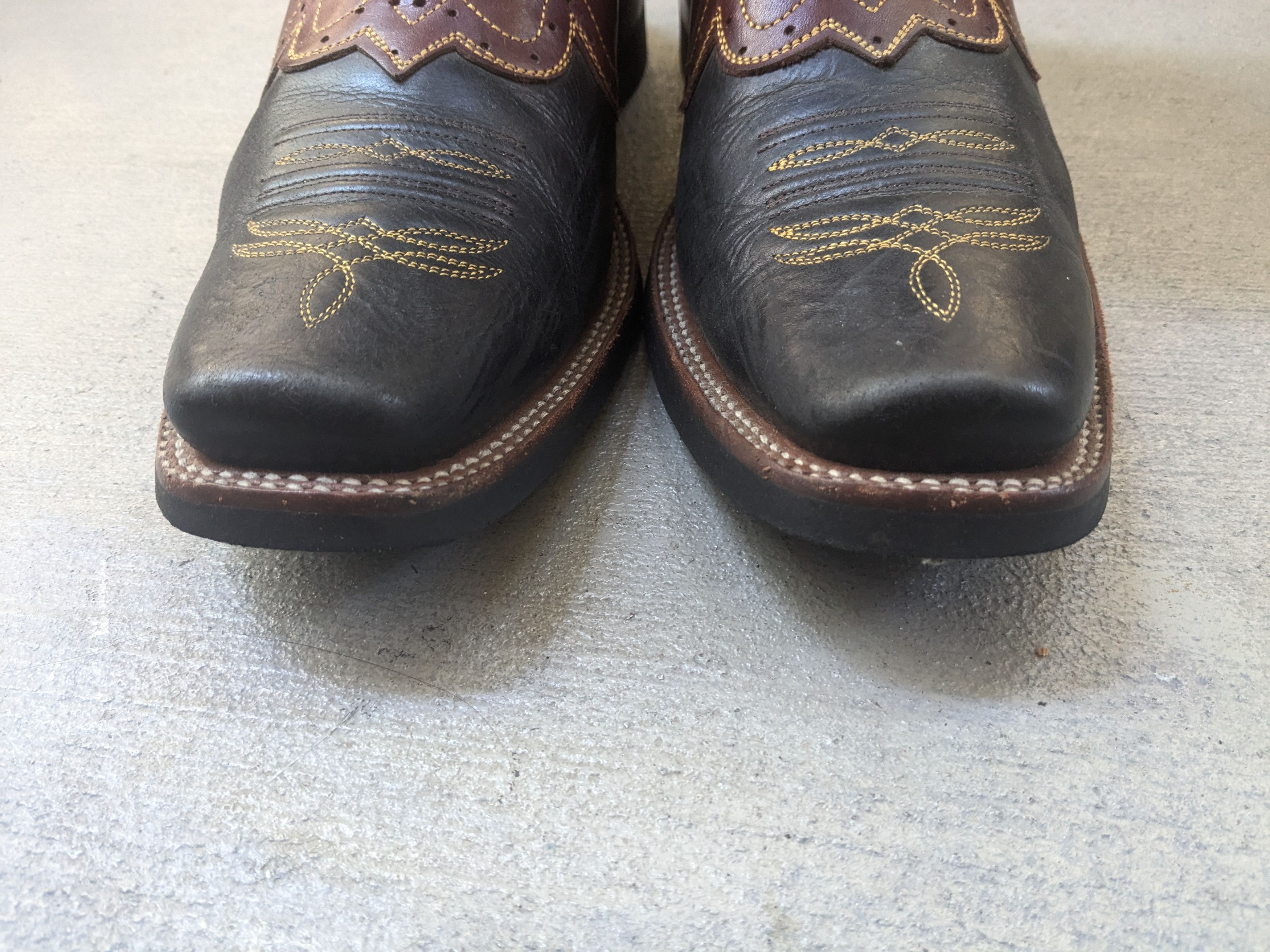 Genuine Leather Denver Cowboy Boots Brown Leather Black 11 Square Toe Rubber Size US 11 / EU 44 - 2 Thumbnail