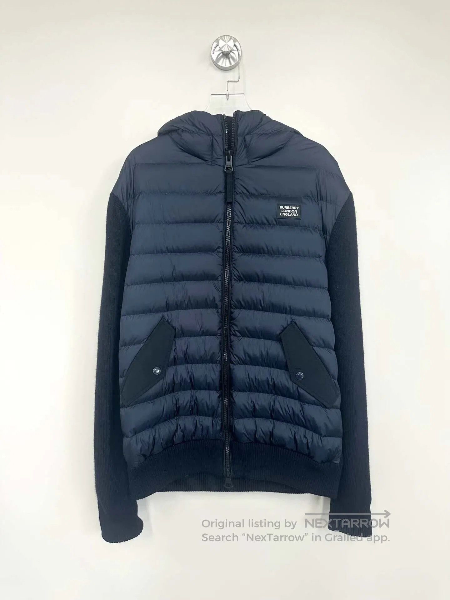 Burberry Burberry Navy Blue Knit Patchwork Zippered Down Hooded Jac Size M / US 6-8 / IT 42-44 - 1 Thumbnail