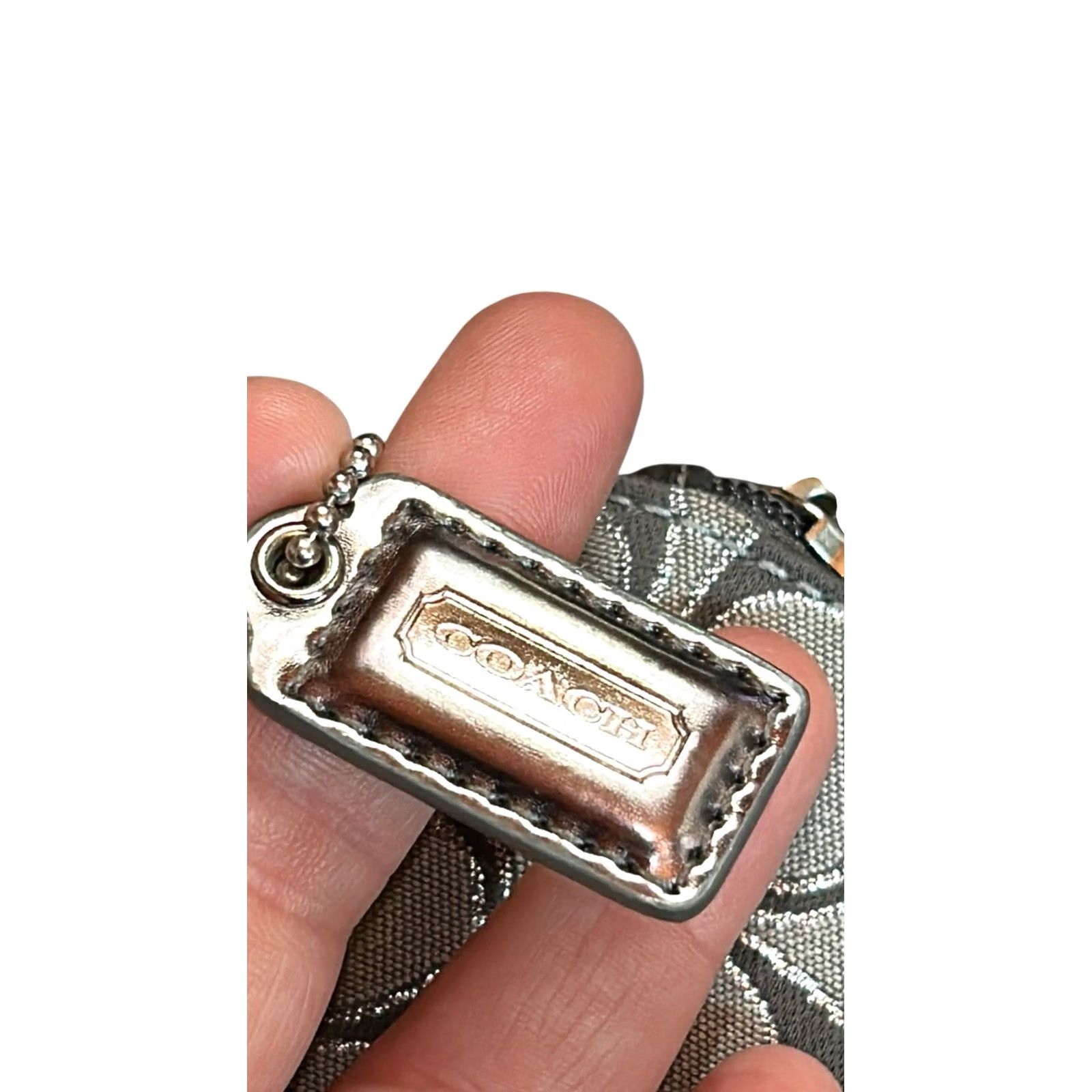Coach Coach Poppy Gray Logo Signature & Metallic Silver Leather Wristlet Wallet Women Size ONE SIZE - 7 Thumbnail
