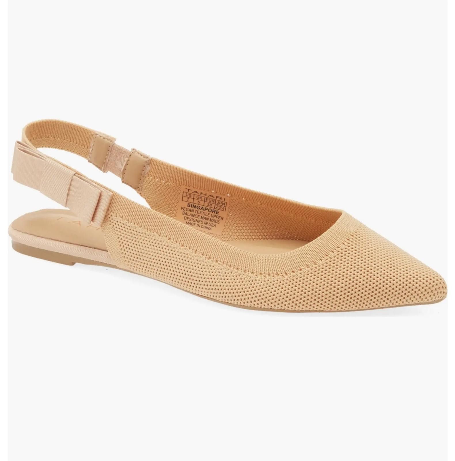 Elie Tahari Tahari Beige Vegan Textile Slingback Flats, Size 10 Size US 10 / IT 40 - 1 Thumbnail