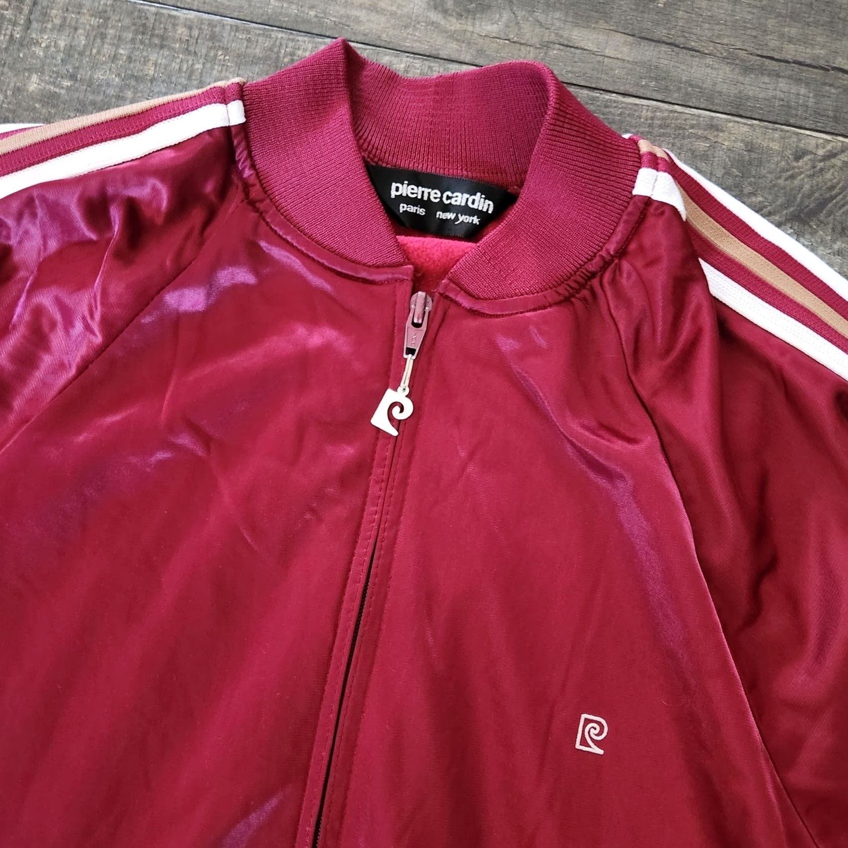 Pierre Cardin VINTAGE Pierre Cardin Track Jacket Mens L 80s Burgundy Red Striped Full Zip Short Sleeve Knit Polyester Size US L / EU 52-54 / 3 - 2 Thumbnail