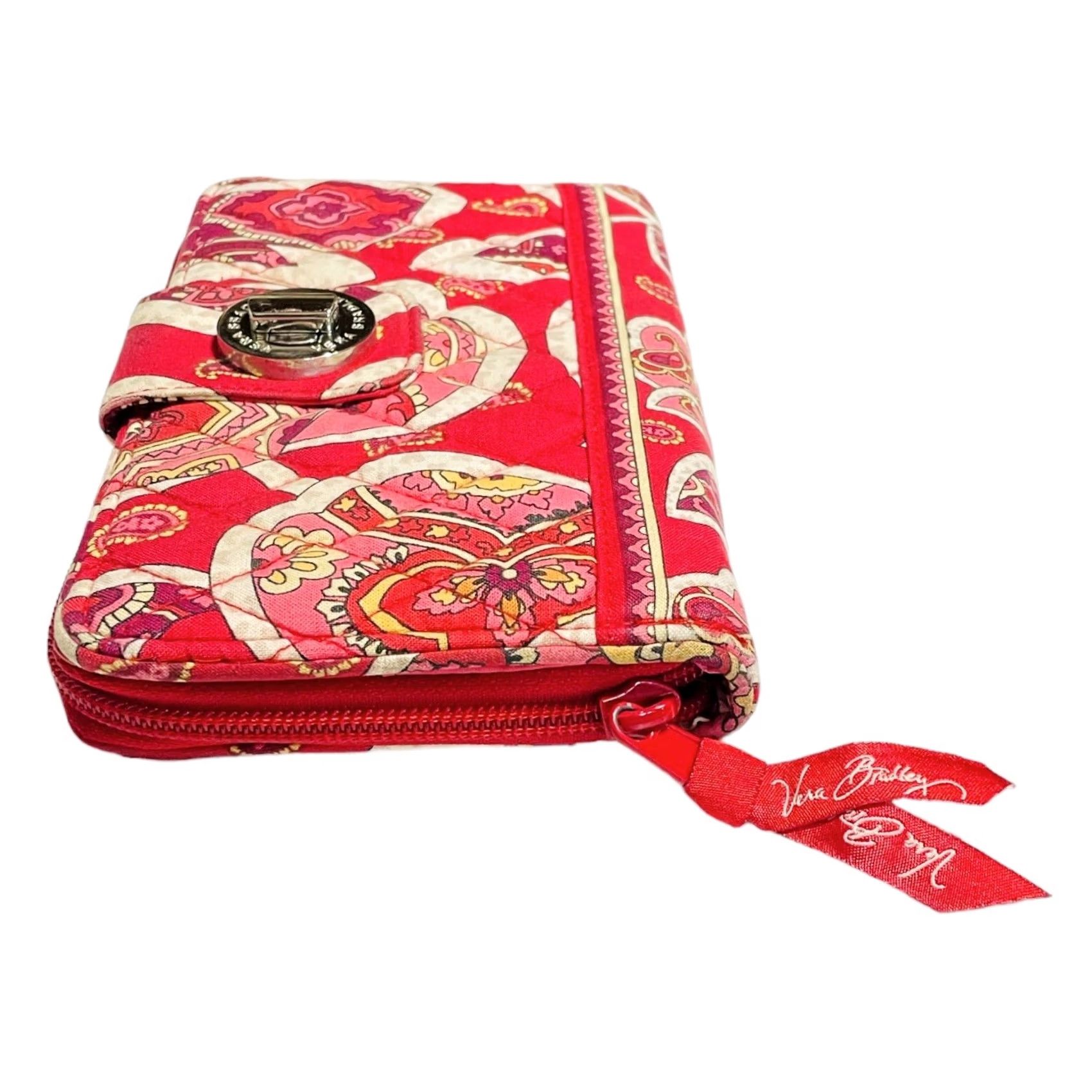 Vera Bradley Vera Bradley Rosy Posies Wallet Card Holder Women’s Pink Red Floral Turn-Lock Knit Cotton Quilted 5x8 in Hipster Medium Pink/Red Pattern Girls Womens Size ONE SIZE - 5 Thumbnail
