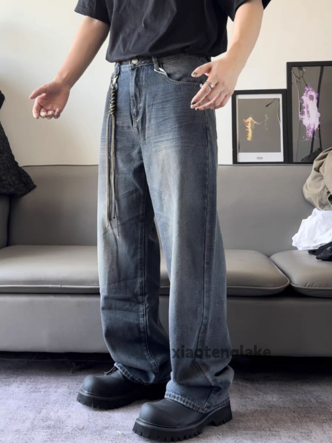Jean × Vintage washed faded stain paint grunge loose baggy jeans Size US 32 / EU 48 - 2 Thumbnail