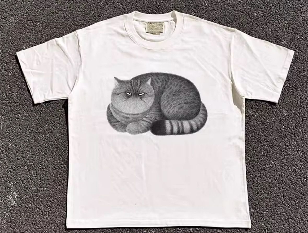 Japanese Brand Korean Harajuku Vintage Dull Eyes Boring Cat Graphic T-Shirt Size US S / EU 44-46 / 1 - 1 Thumbnail