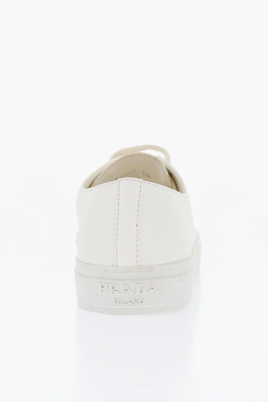 Prada og1mm0426 Hammered Leather Lace-Up Sneakers in White Size US 7 / EU 40 - 3 Thumbnail