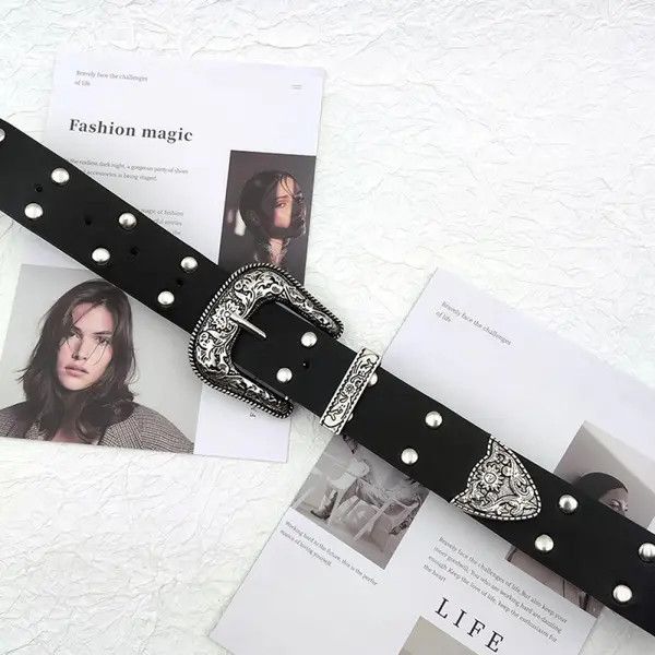 Other Black Studded Belt with Silver Buckle Size ONE SIZE - 3 Thumbnail