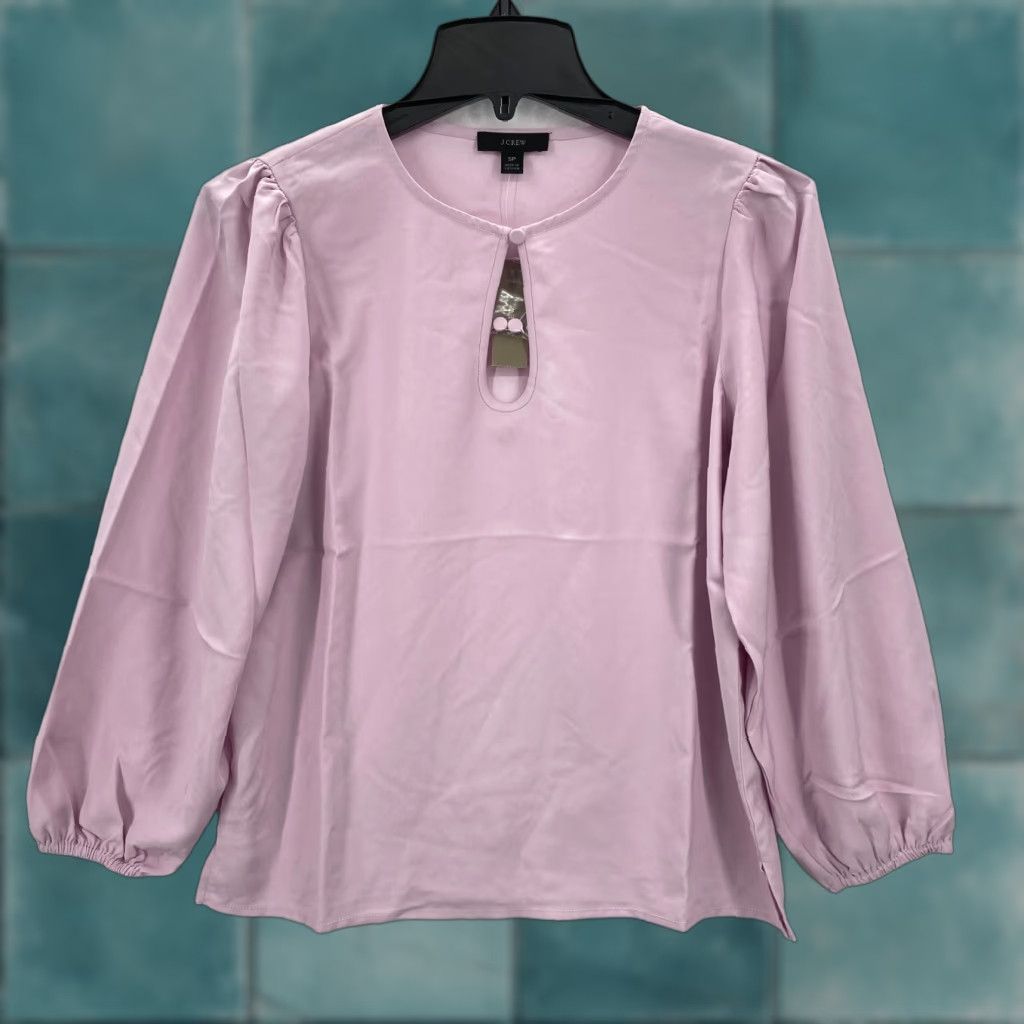 J.Crew J.Crew Puff Sleeve Satin Back Crepe Top Women's SP Petite Pink Keyhole Neckline Shirt Size S / US 4 / IT 40 - 1 Thumbnail