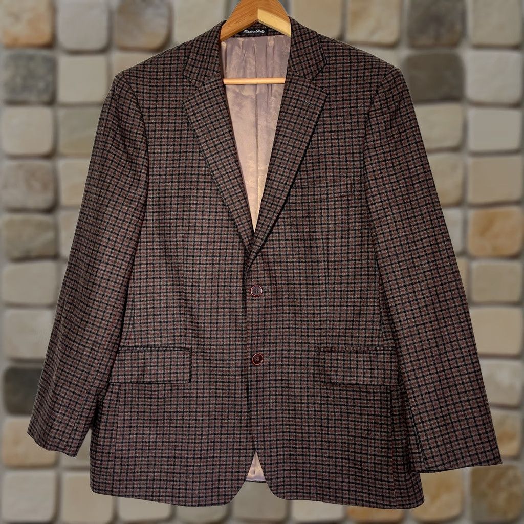 Vintage Sartoria Tosi Blazer Jacket Plaid Wool Blend Elbow Patches Made in Italy Sz 40 R Brown Men’s Size 40R - 1 Thumbnail
