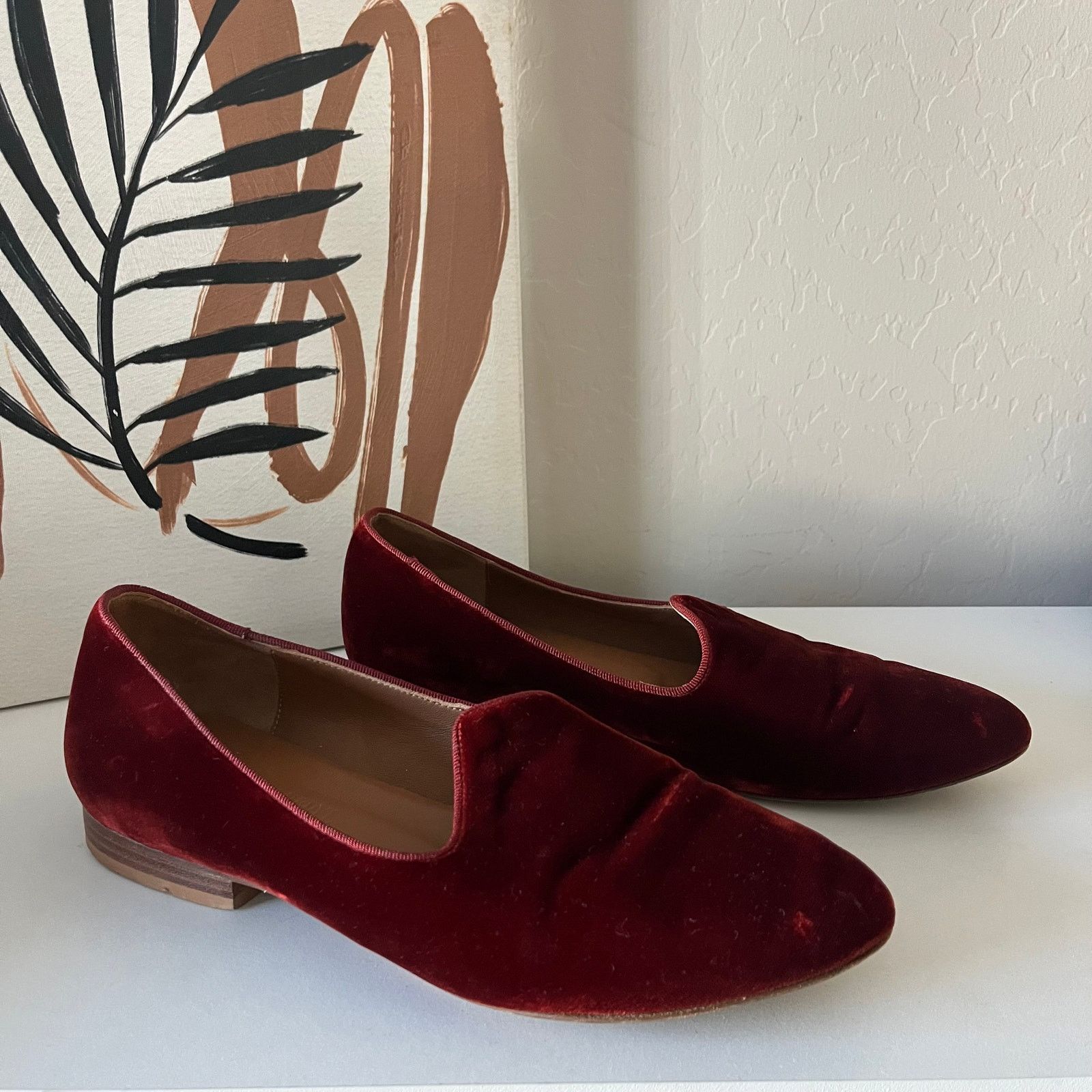 Le Monde Beryl Le Monde Beryl Red Velvet Venetian Slipper Flat Loafers 37 Size US 7 / IT 37 - 3 Thumbnail