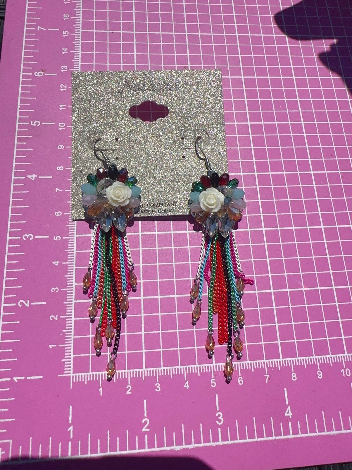 Designer Natasha silver tone circle beads flower colorful tassel Size ONE SIZE - 6 Thumbnail