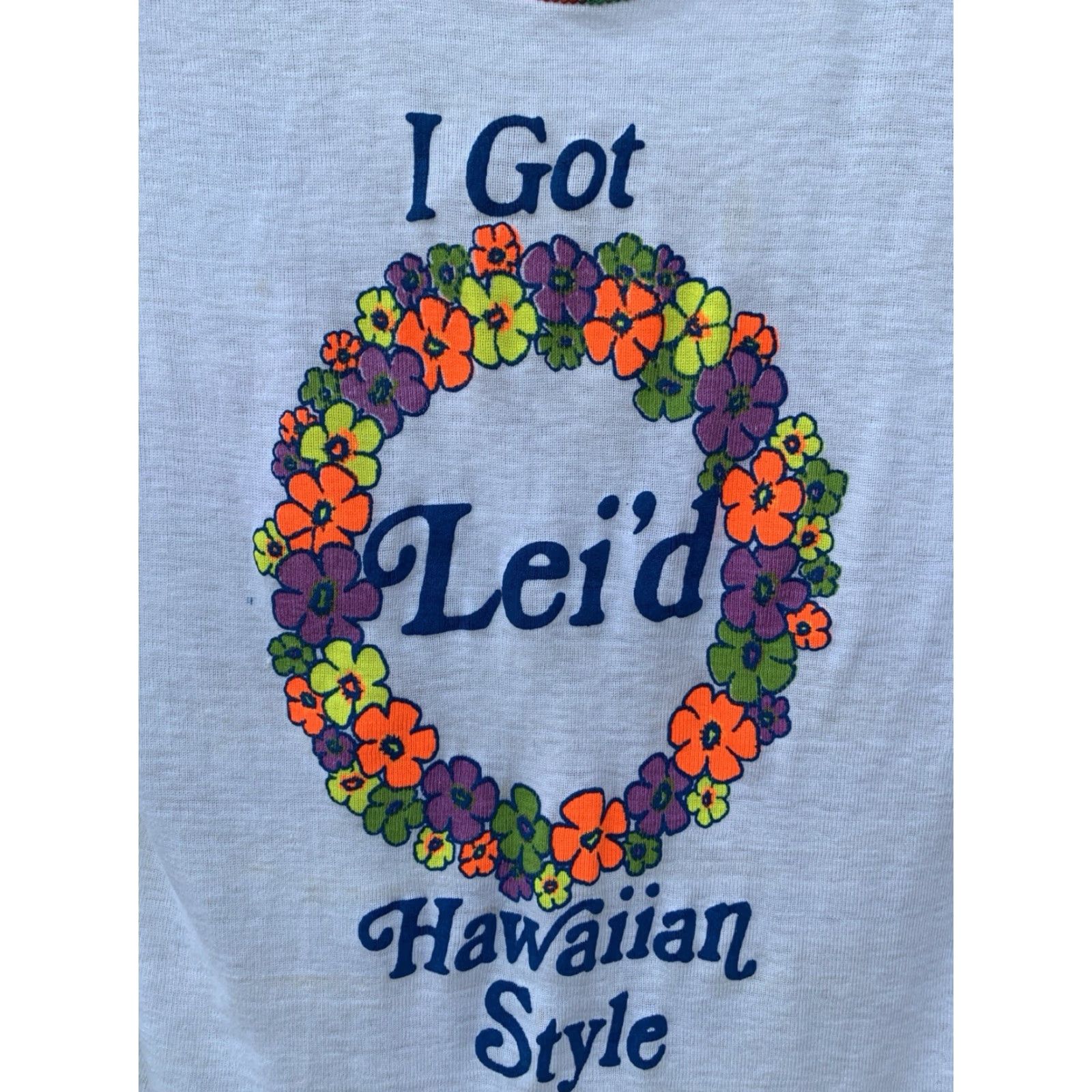 Rainbow VINTAGE I Got Leid Hawaiian Style Ladies T Shirt Neon Graphics Rainbow Stitching Size M / US 6-8 / IT 42-44 - 3 Thumbnail