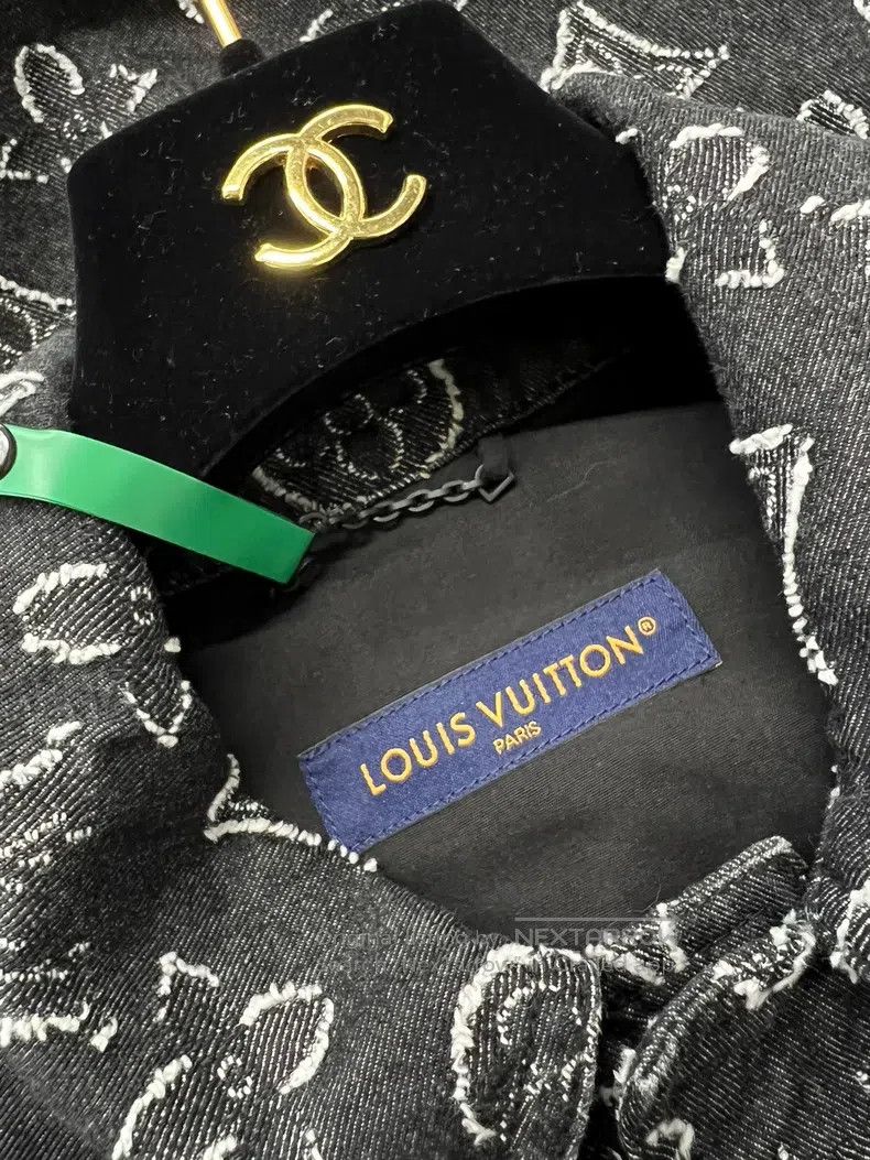 Louis Vuitton Louis Vuitton Black Denim Full Print Washed Grey Logo Shir Size US S / EU 44-46 / 1 - 4 Thumbnail