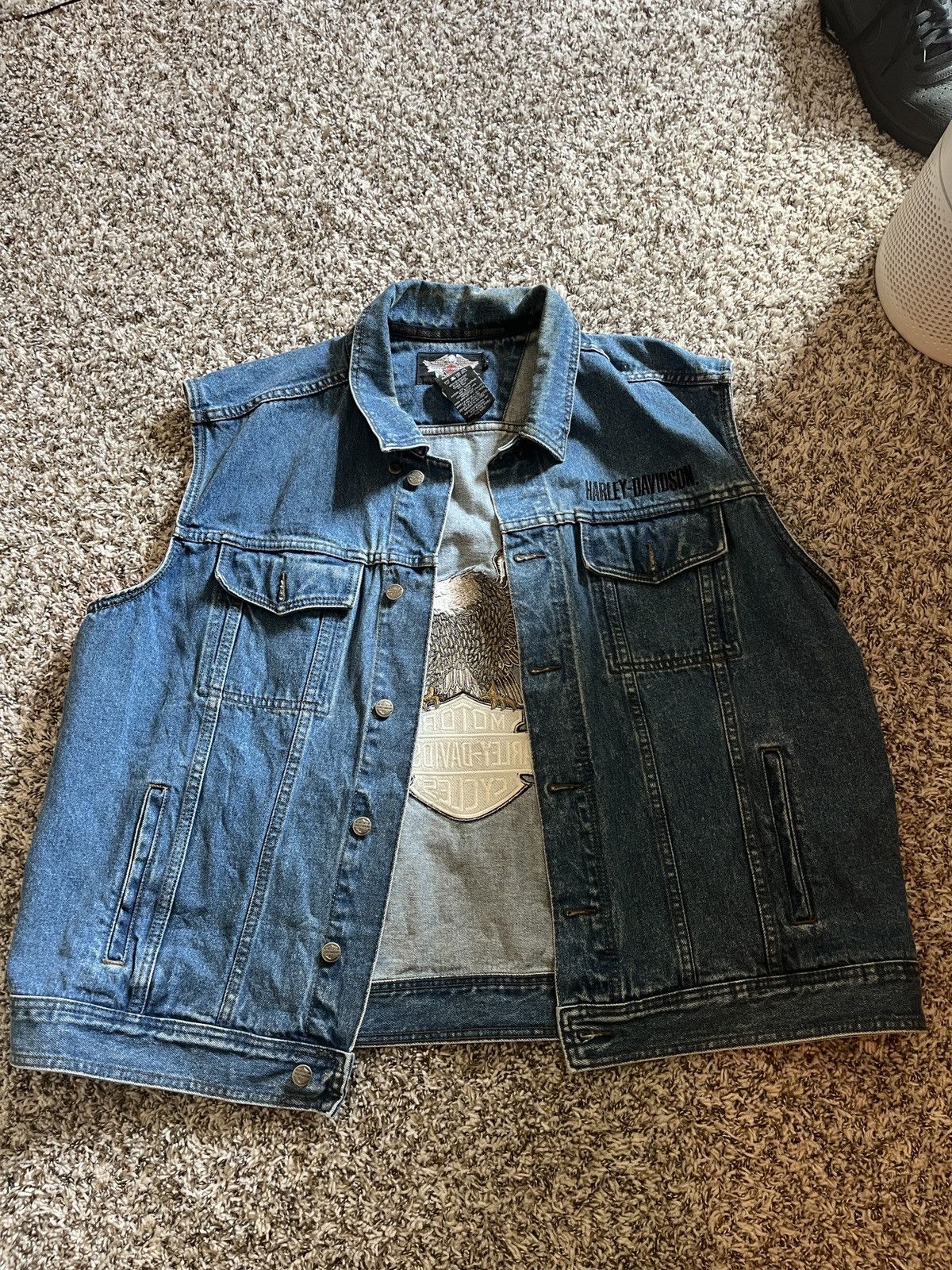 image of Vintage Harley Davidson Jean Jacket in Blue, Men's (Size 2XL)