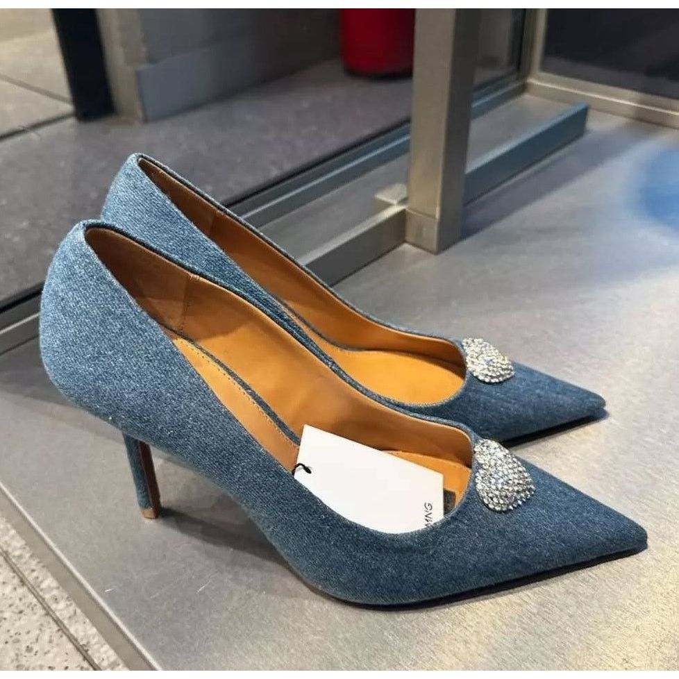 Mango MANGO Rhinestone Denim Heels NWT Size US 7.5 / IT 37.5 - 12 Thumbnail