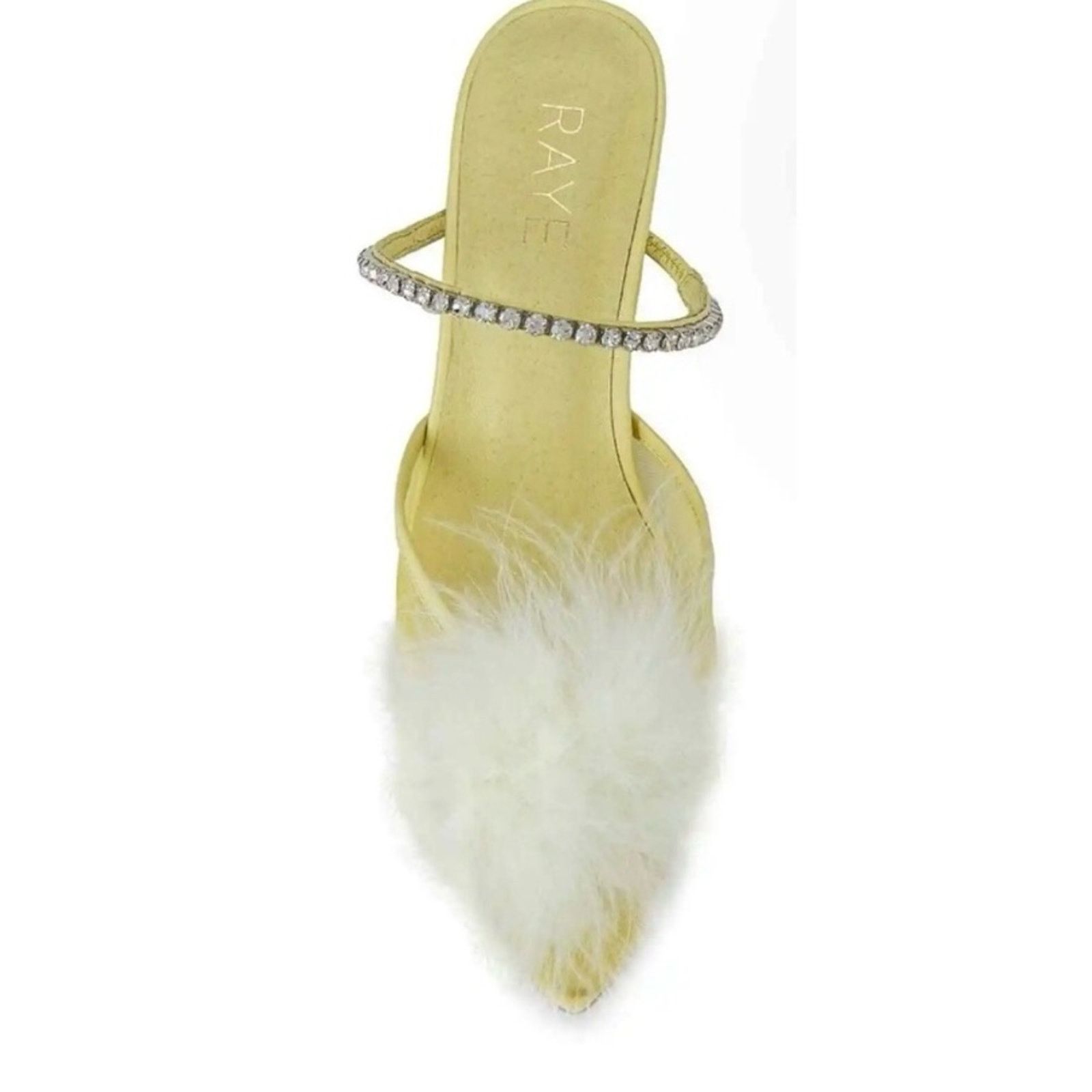 Designer RAYE Duke Heel Mesh Feather pompom Crystal Strap Yellow 9.5 Size US 9.5 / IT 39.5 - 4 Thumbnail