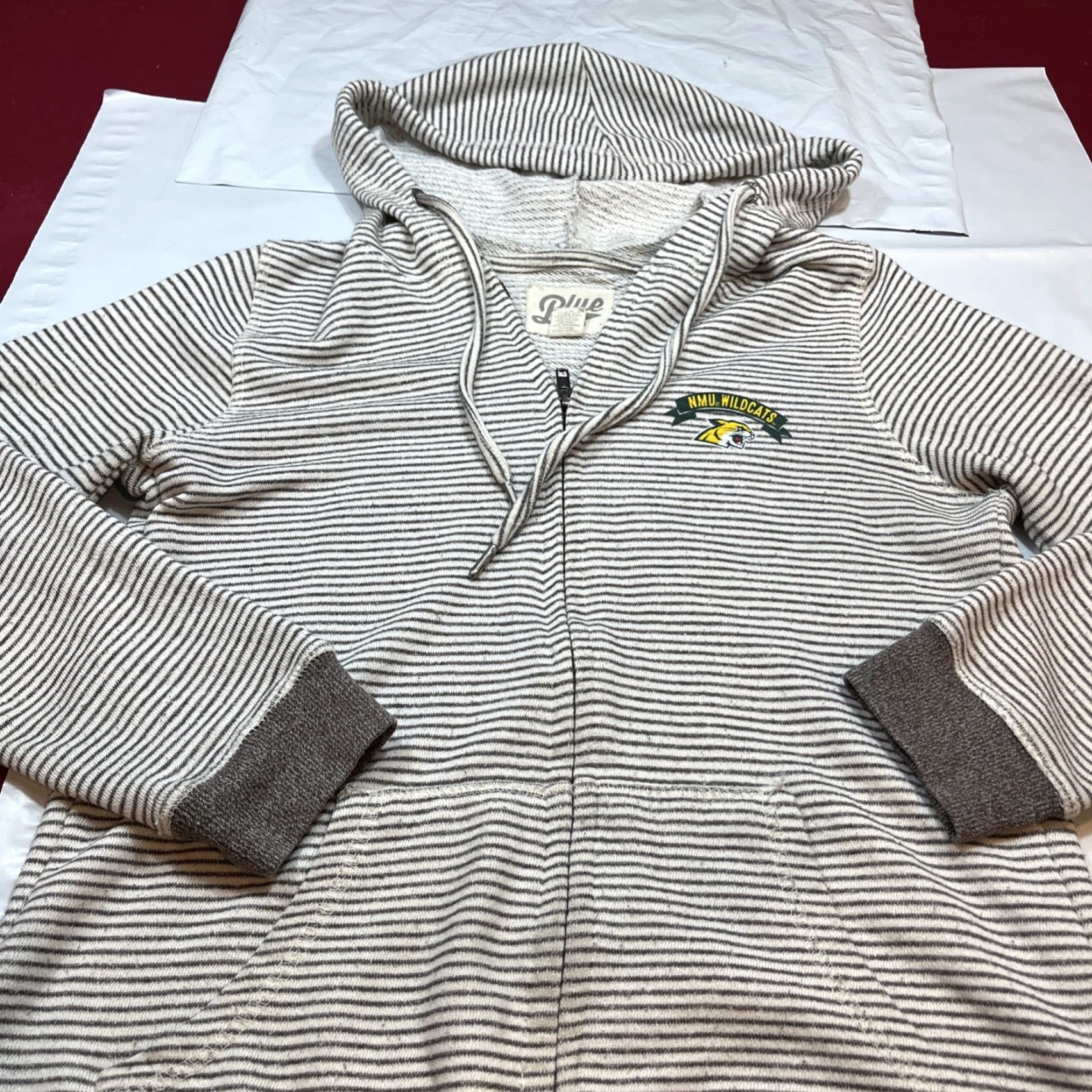 Vintage NMU WILDCATS GRAY striped Zip hoodie Jacket MED Northern Michigan MED sweatshirt Size M / US 6-8 / IT 42-44 - 3 Thumbnail