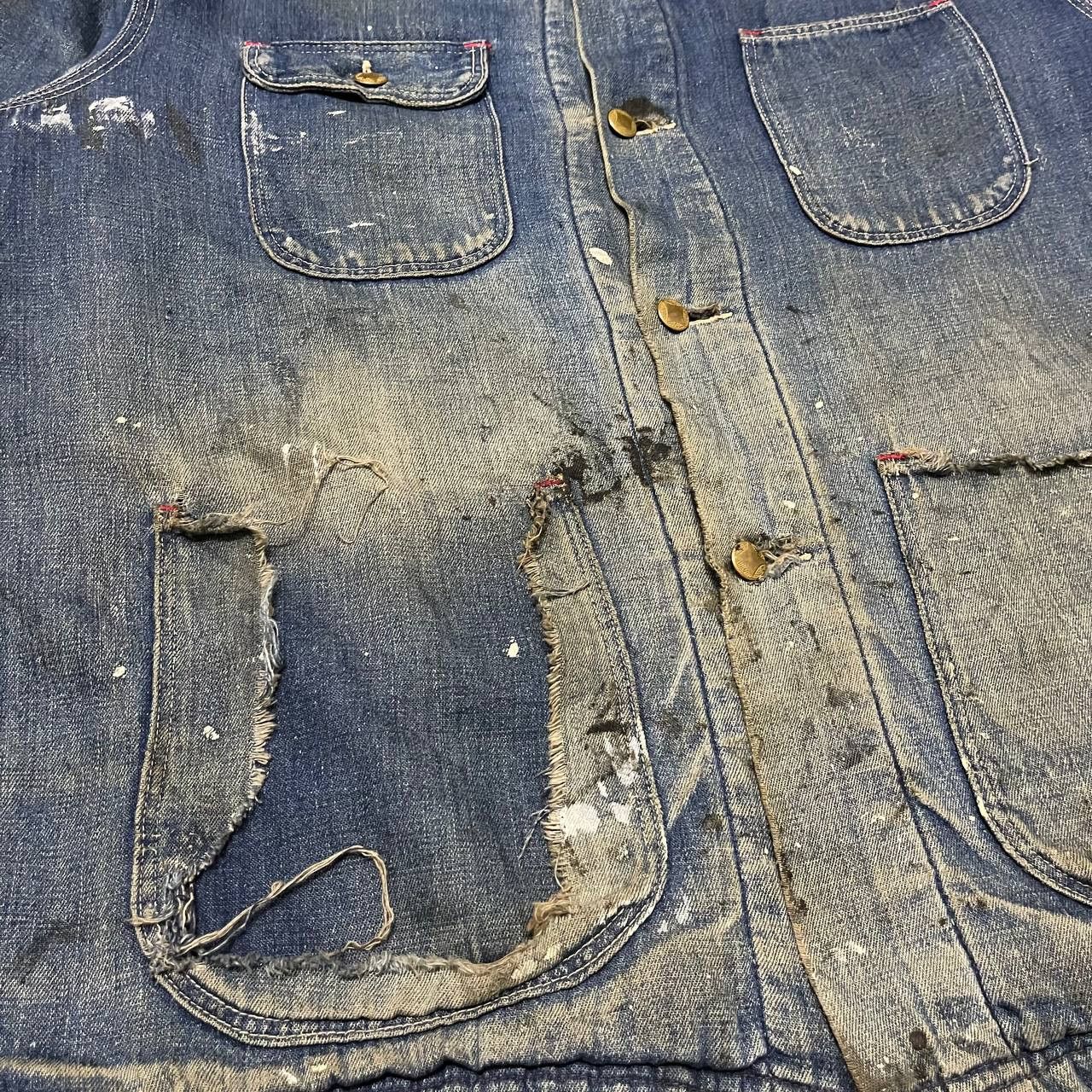 Sears Vintage 50's Sears Troy Blanket Denim Thrashed Jacket Paint Size US L / EU 52-54 / 3 - 7 Thumbnail