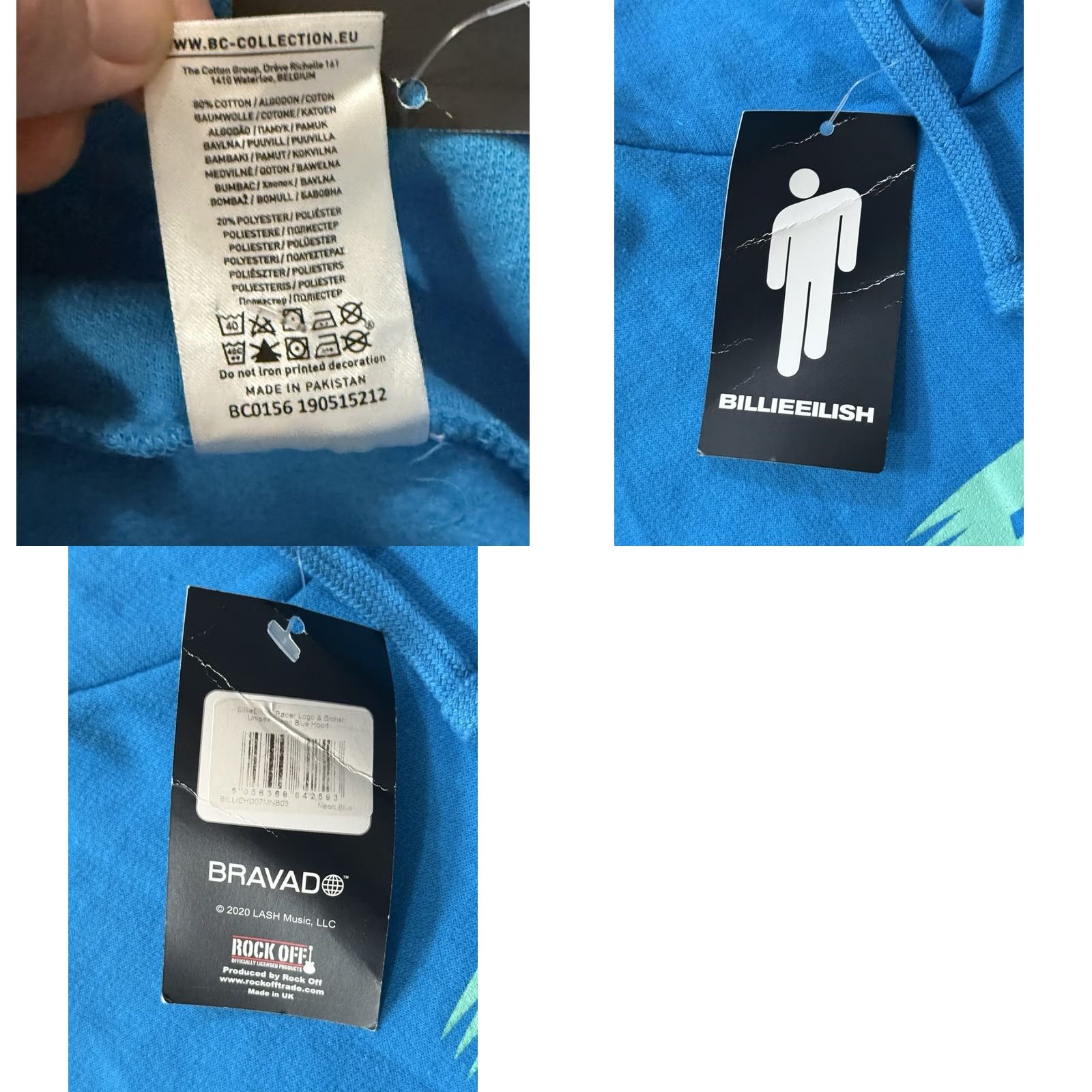 Bravado Bravado Billie Eilish ‘Racer Logo & Blohsh’ Pullover Hooded Sweatshirt Large Neon Blue Music Celebrity Colorful Grunge Hip Hop Punk Mens Womens Size L / US 10 / IT 46 - 8 Thumbnail
