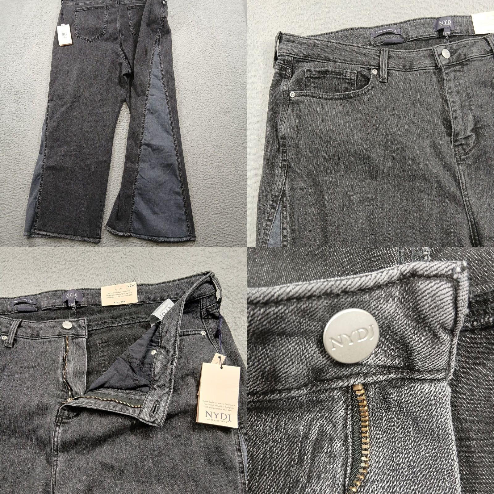 NYDJ VINTAGE? No. NYDJ Teresa Wide Leg Contrast Side Stripe Jeans Womens 22W Grey Raw Hem NWT Size 40" / US 18 - 8 Thumbnail