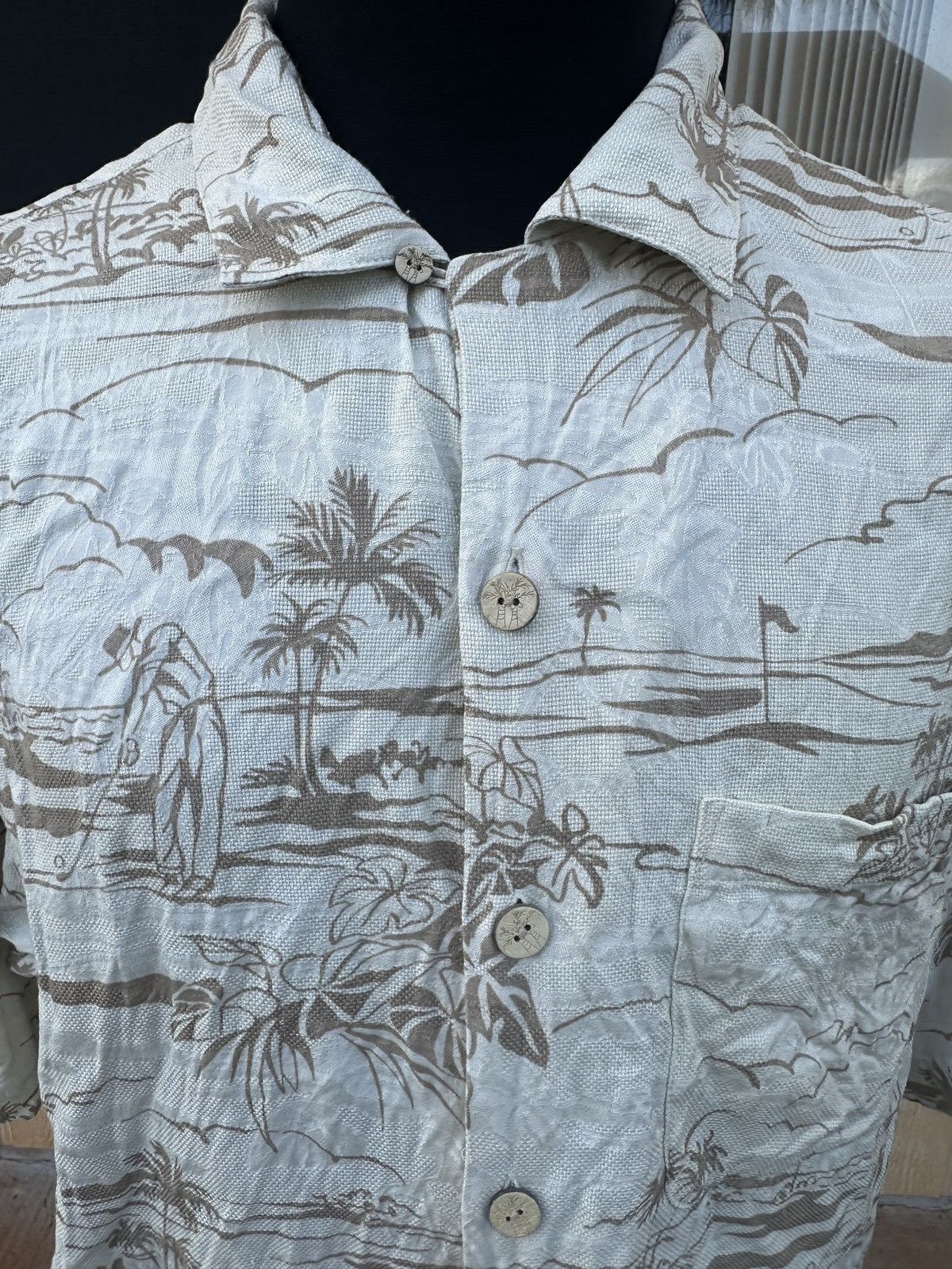 Other Kahala Hawaiian Print Full Button Beige Silk Men's Large Size US L / EU 52-54 / 3 - 3 Thumbnail
