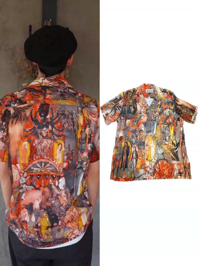 image of Wacko Maria 2018Ss Out-Of-Print Mural Print Shirt, Men's (Size Large)