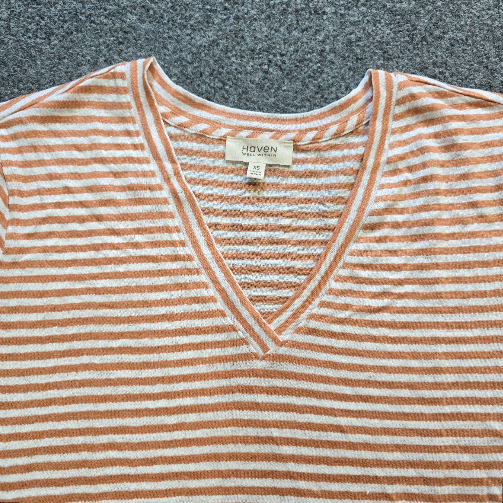 Vintage **Haven Orange White Striped Linen Women's XS T-Shirt** User: **Haven Women's XS Orange White Striped Linen T-Shirt** Size XS / US 0-2 / IT 36-38 - 2 Thumbnail