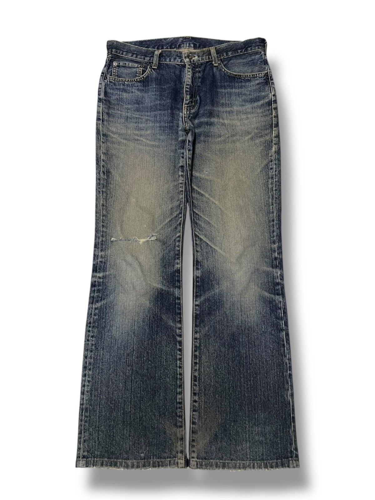 Uniqlo Bootcut Vintage 00s Uniqlo - Faded Whiskering Mud Wash Jeans Size US 34 / EU 50 - 2 Thumbnail