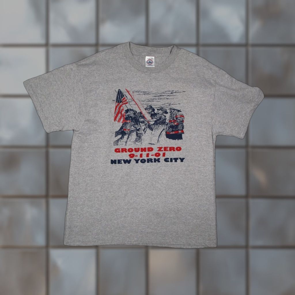 Delta Vintage Delta Ground Zero NYC September 11 Shirt Mens Large Gray T-Shirt Crew Neck Cotton Blend Short Sleeve Embroidered Retro 2001 Men Size US L / EU 52-54 / 3 - 1 Thumbnail