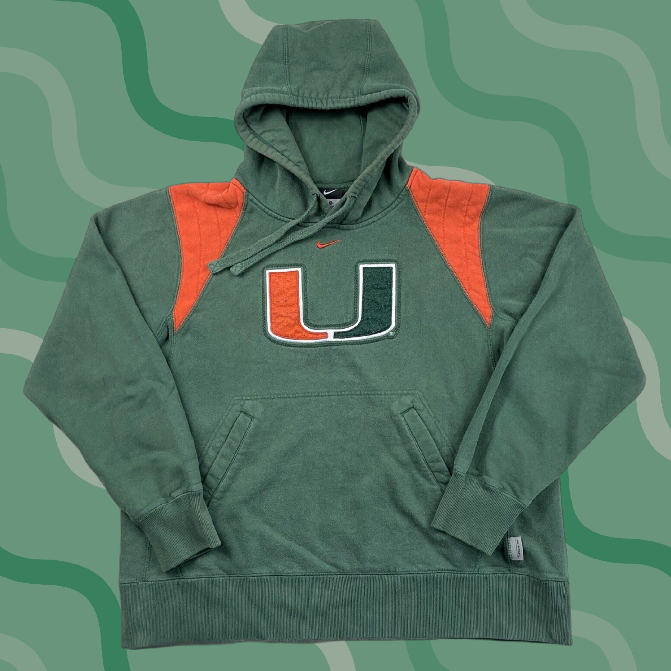 Nike VINTAGE Nike Miami Hurricanes Hoodie Sweatshirt Mens Center Swoosh College Football M Green Logo Pullover Hooded Football Mens Size US M / EU 48-50 / 2 - 1 Thumbnail