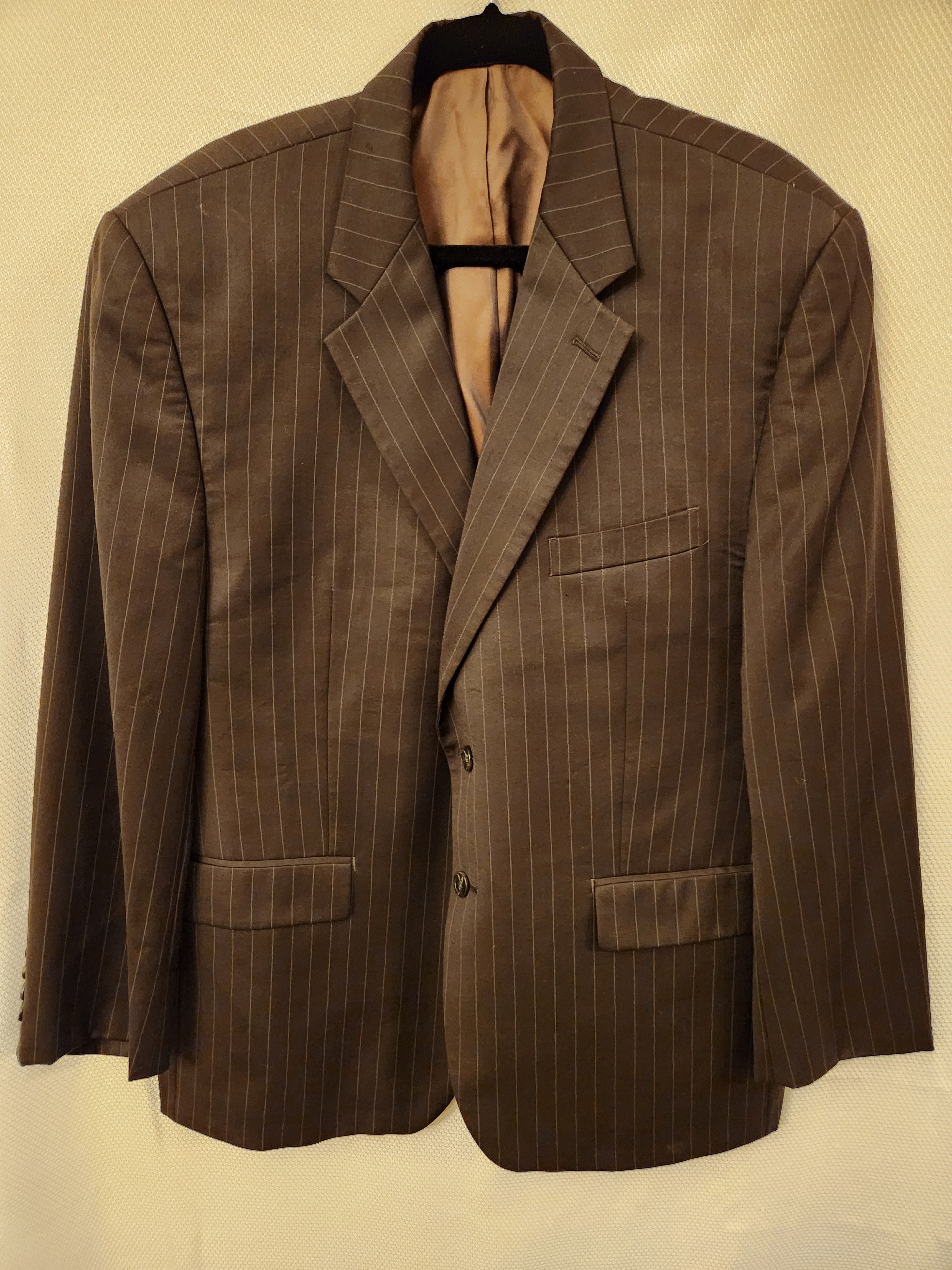 Chaps Men's 100% Wool Brown Pinstripe Blazer Size 44S - 1 Thumbnail