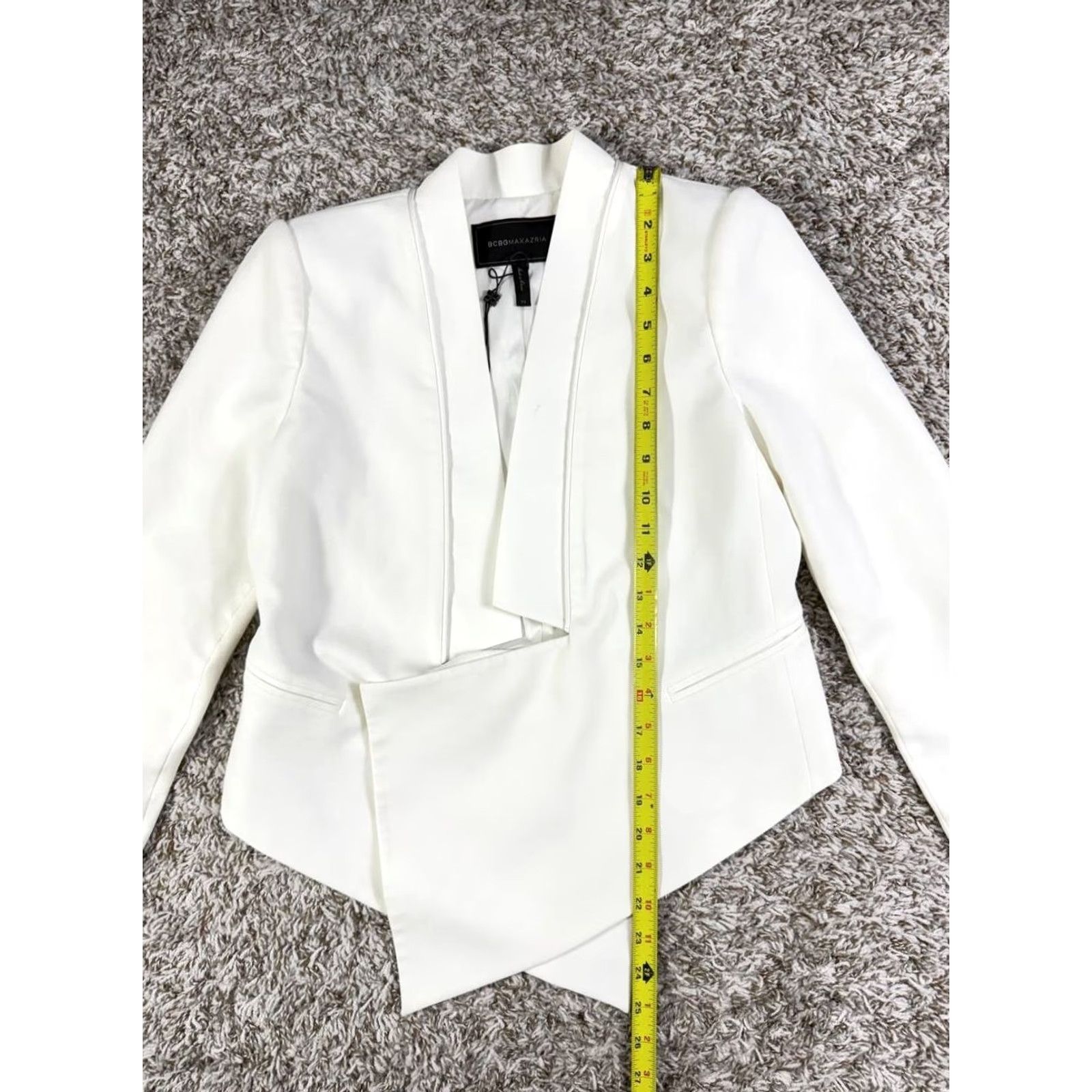 Bcbgmaxazria BCBGMAXAZRIA Blazer Women XS White Asymmetrical Open Front Lloyd Basic Jacket Size XS / US 0-2 / IT 36-38 - 6 Thumbnail