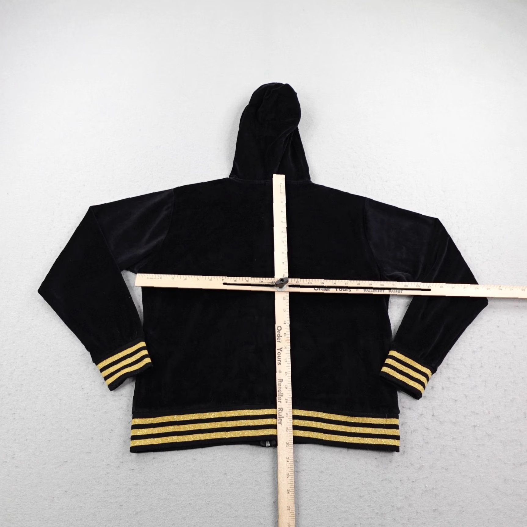 Velour VINTAGE Old Skool Hoodie Womens 2XL Black Gold Velour Rhinestone Sweatshirt Y2K Size XXL / US 16-18 / IT 52-54 - 6 Thumbnail