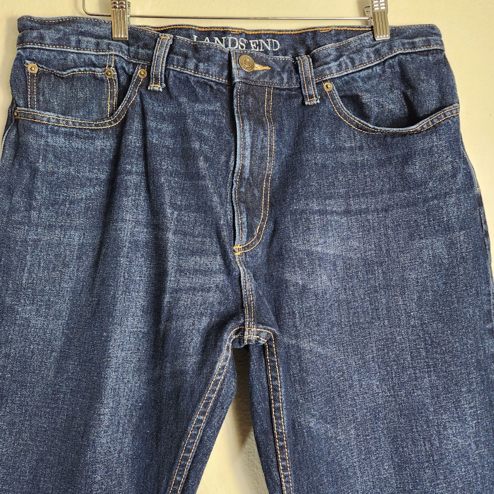 Lands' End VINTAGE Lands' End Mens Dark Wash Straight Fit 100% Cotton Jeans-Size 37x29 Size US 37 - 2 Thumbnail